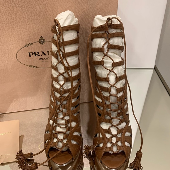 Prada (authentic) Strappy Lace Up Heels - Picture 3 of 7